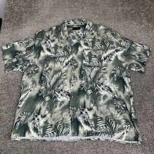 Damante Shirt Mens 3XL Green Rayon Palm Hawaiian Aloha Button Front Tropical